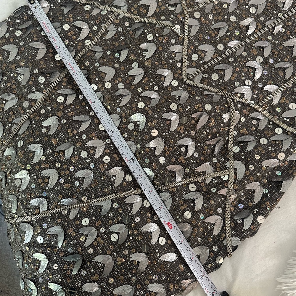 Vintage MANDALAY Gunmetal Beaded Corset Leaf Embellished Midi Dress S/M - Picture 6 of 16